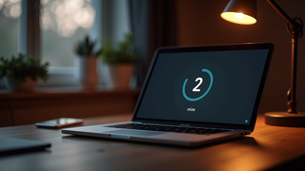 Laptop otevřený na pracovním stole s minutkou ukazující 2 minuty, студentská pracovna